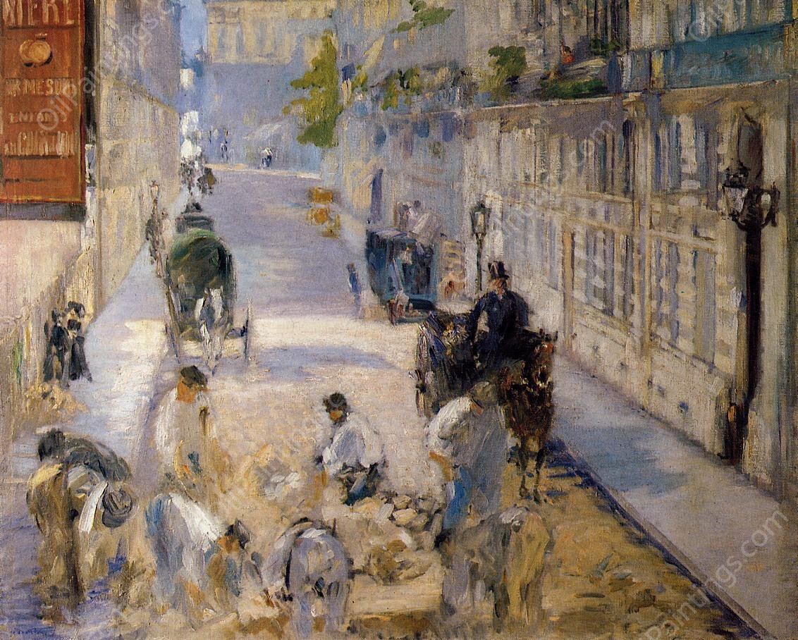 Rue Mosnier with Road Menders by Edouard Manet - Hand-Painted Oil Painting Reproduction