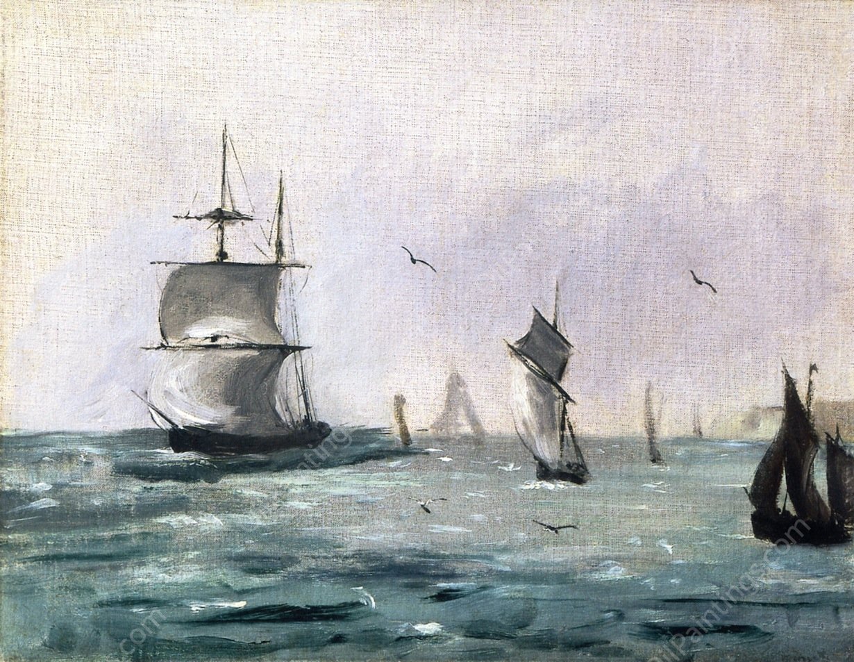 Sailing Ships and Seagulls by Edouard Manet - Hand-Painted Oil Painting Reproduction