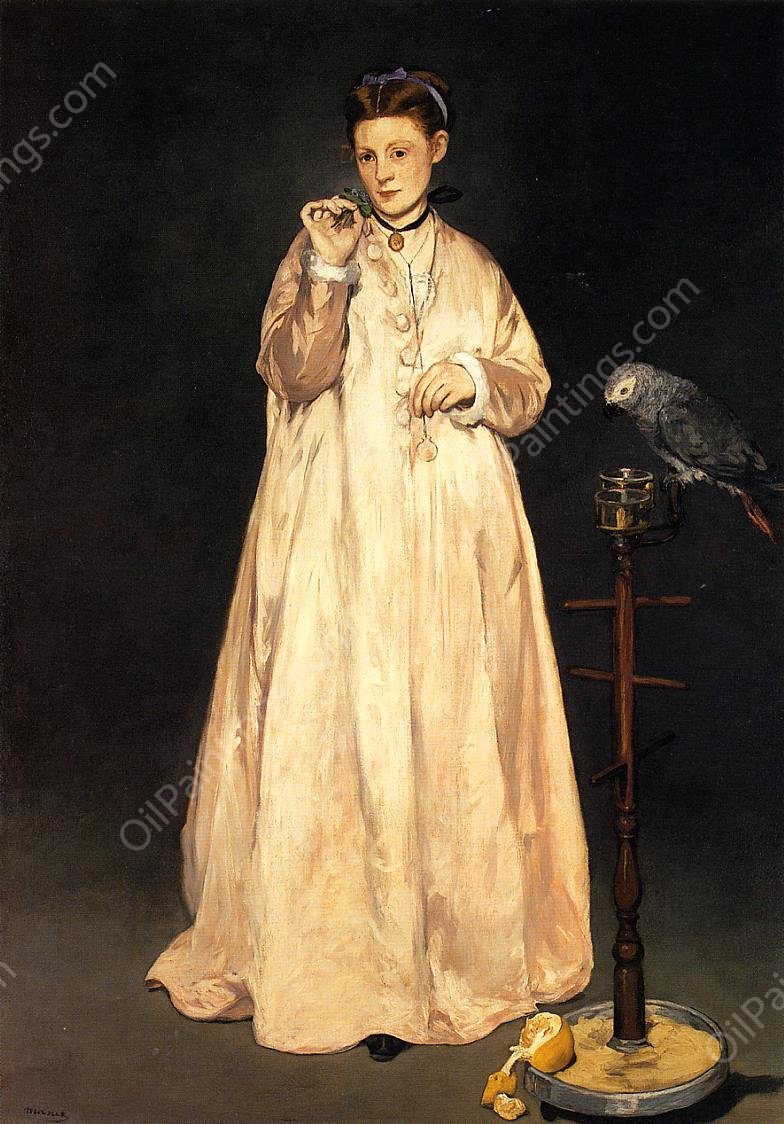 Young Lady with a Parrot by Edouard Manet - Hand-Painted Oil Painting Reproduction