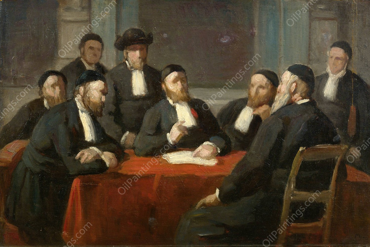 A Meeting of The Rabbinical Council by Edouard Moyse - Hand-Painted Oil Painting Reproduction