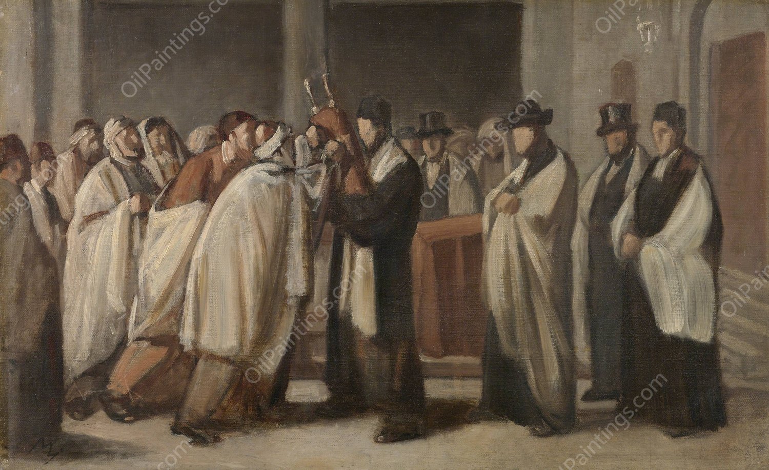 Sabbath Service by Edouard Moyse - Hand-Painted Oil Painting Reproduction