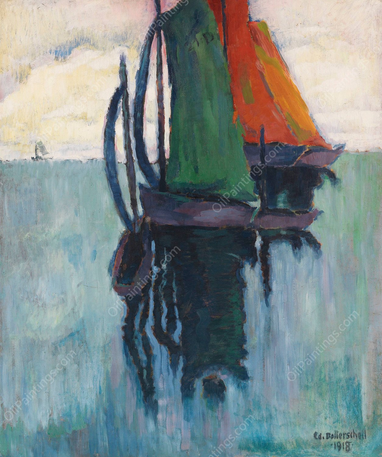 Windstille  by Eduard Dollerschell - Hand-Painted Oil Painting Reproduction