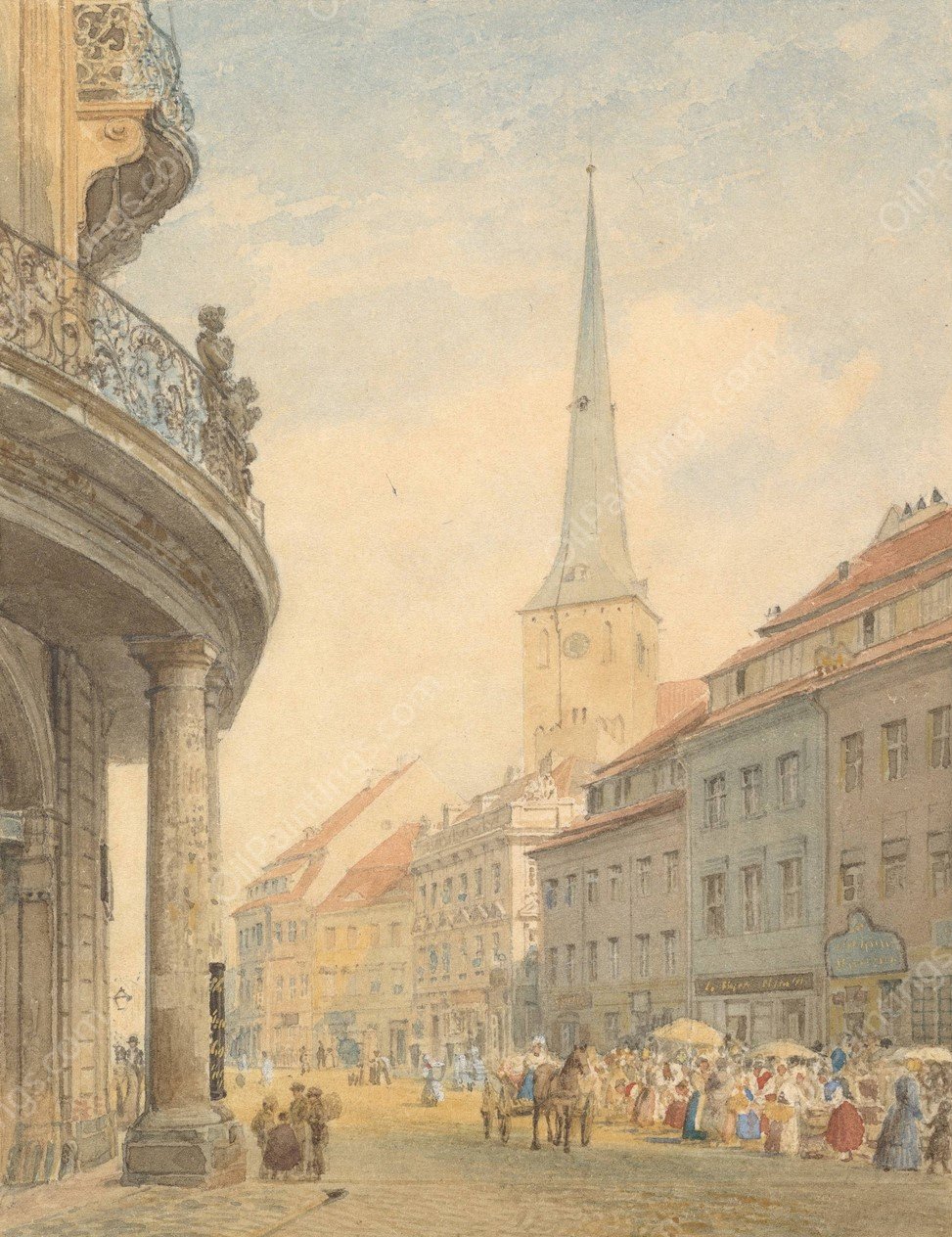 View of Berlin with the Ephraim Palais at Left  by Eduard Gaertner - Hand-Painted Oil Painting Reproduction