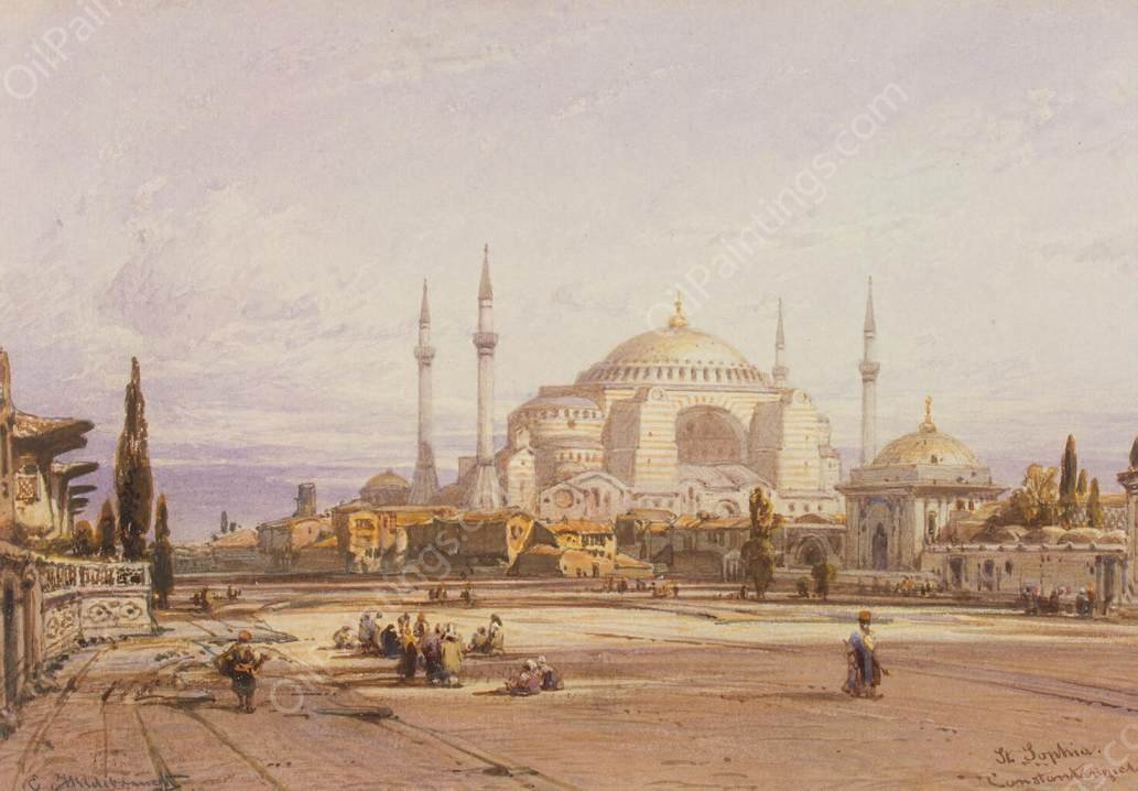View of the Hagia Sophia in Constantinople by Eduard Hildebrandt - Hand-Painted Oil Painting Reproduction