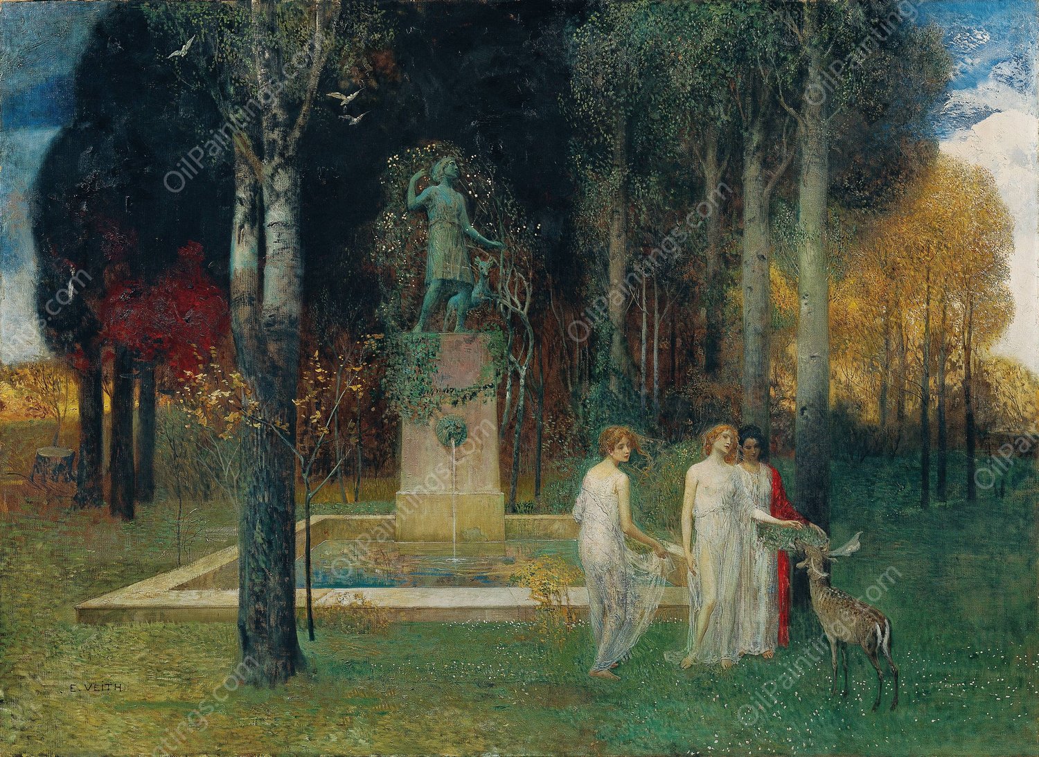 Nymphen am Brunnen  by Eduard Veith - Hand-Painted Oil Painting Reproduction