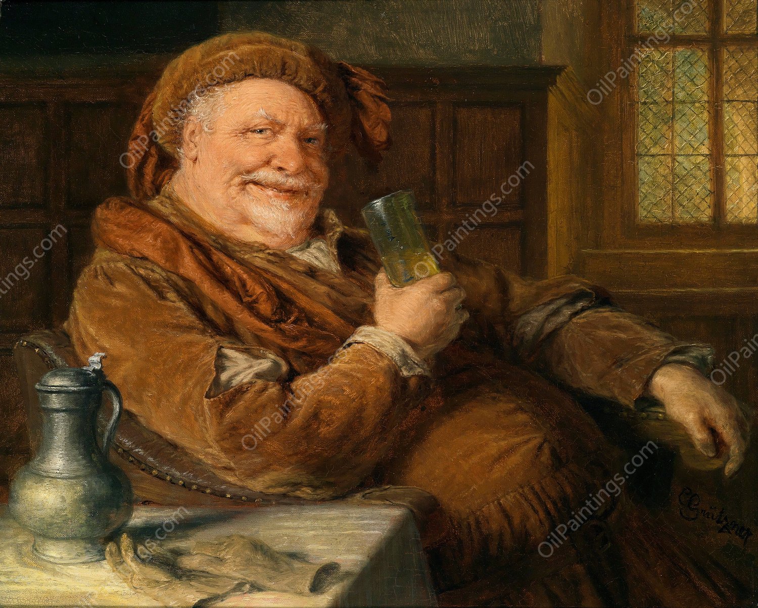 Falstaff mit Zinnkanne und Weinglas by Eduard Von Grutzner - Hand-Painted Oil Painting Reproduction