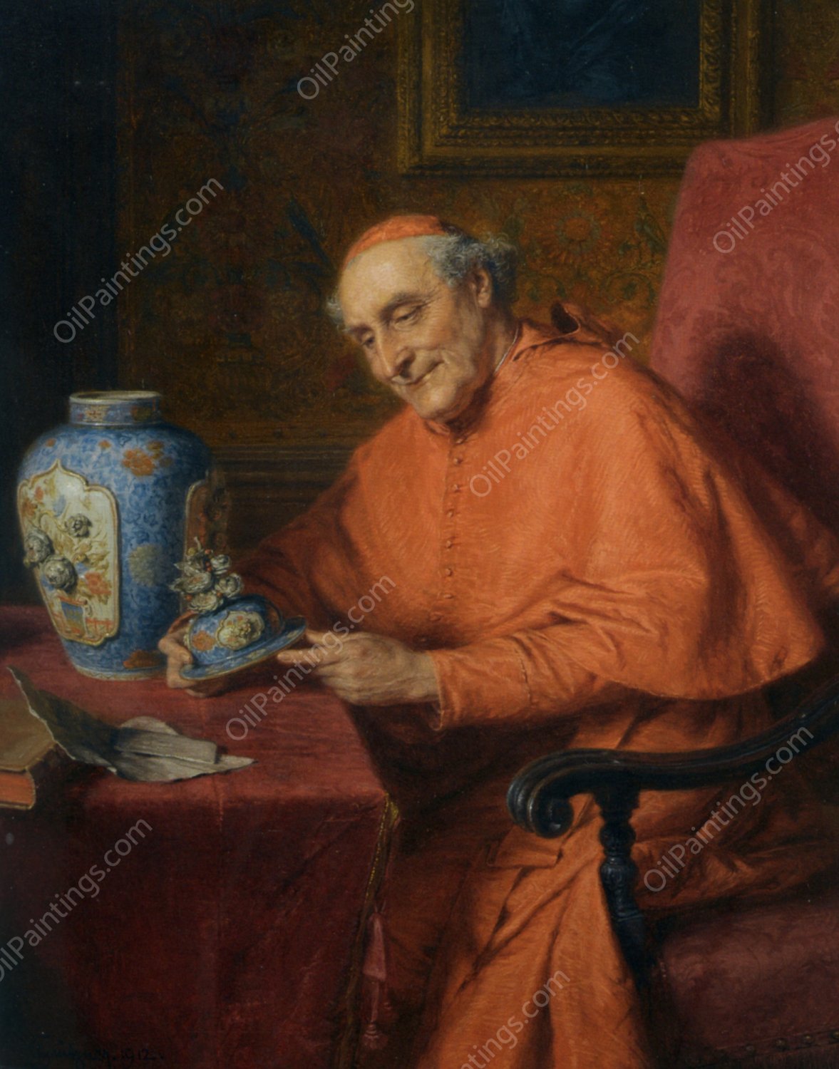 Kardinal Als Kunstliebhaber by Eduard Von Grutzner - Hand-Painted Oil Painting Reproduction