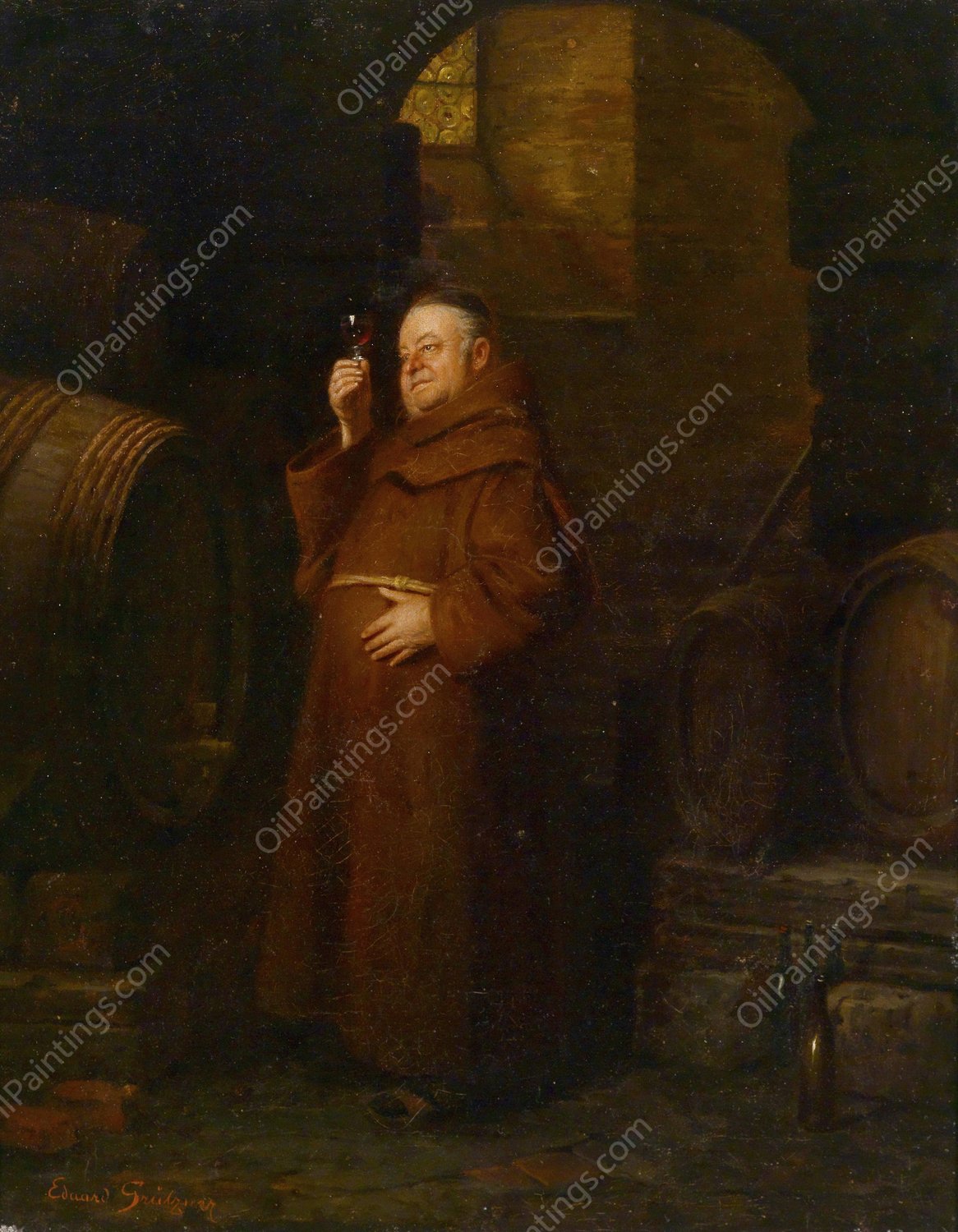 Monch bei der Weinprobe by Eduard Von Grutzner - Hand-Painted Oil Painting Reproduction