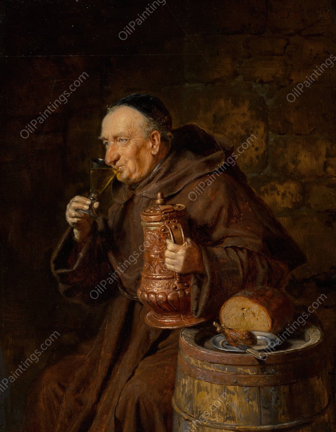 Monk drinking  by Eduard Von Grutzner - Hand-Painted Oil Painting Reproduction