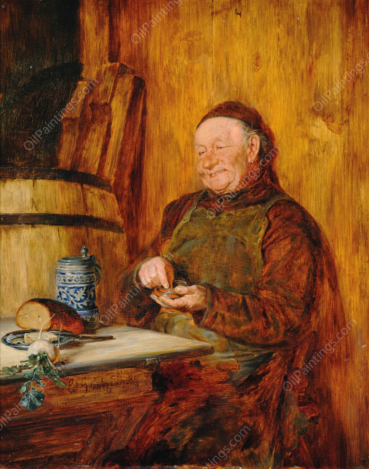 Stillvergnugt  by Eduard Von Grutzner - Hand-Painted Oil Painting Reproduction