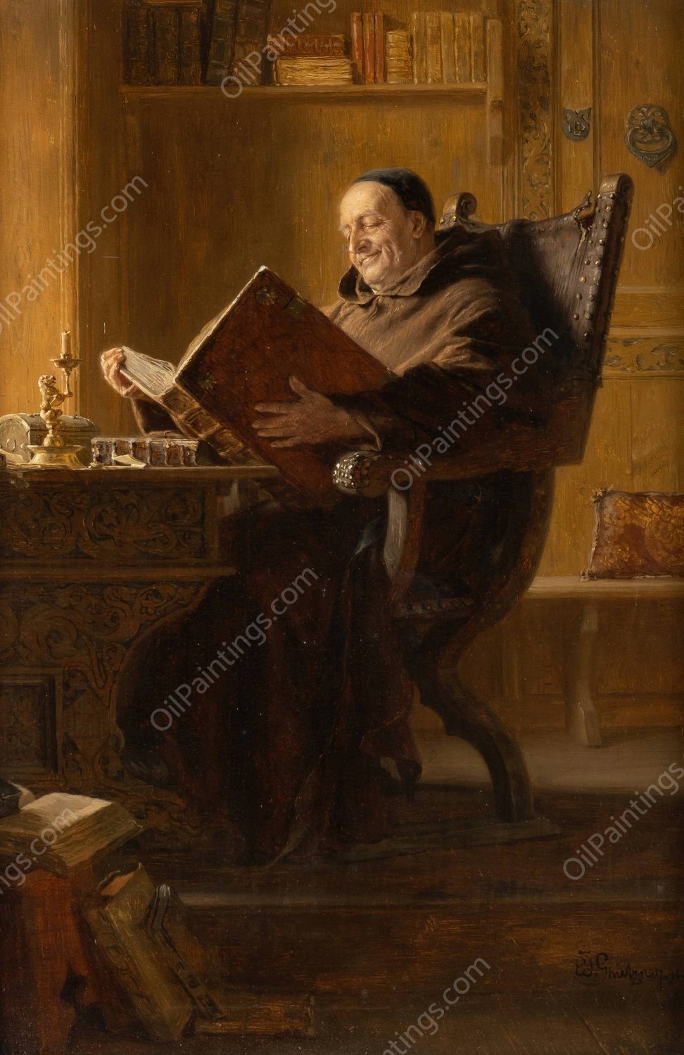 Studying monk by Eduard Von Grutzner - Hand-Painted Oil Painting Reproduction
