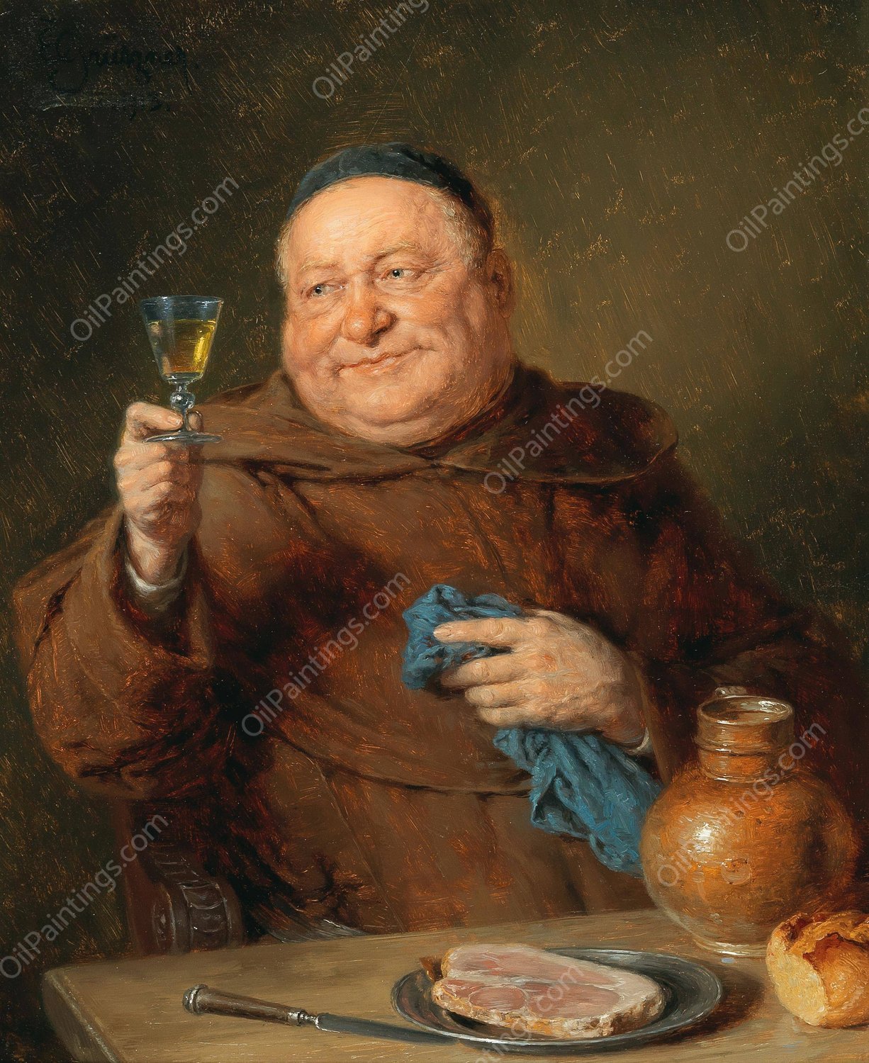 The Monk's Meal  by Eduard Von Grutzner - Hand-Painted Oil Painting Reproduction