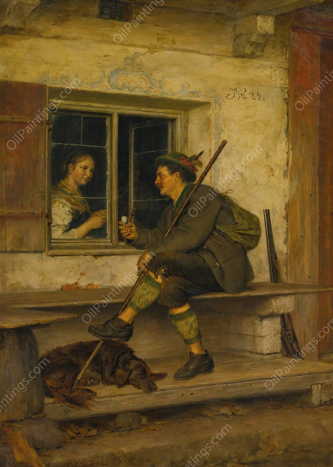 The Tyrolean traveler  by Eduard Von Grutzner - Hand-Painted Oil Painting Reproduction