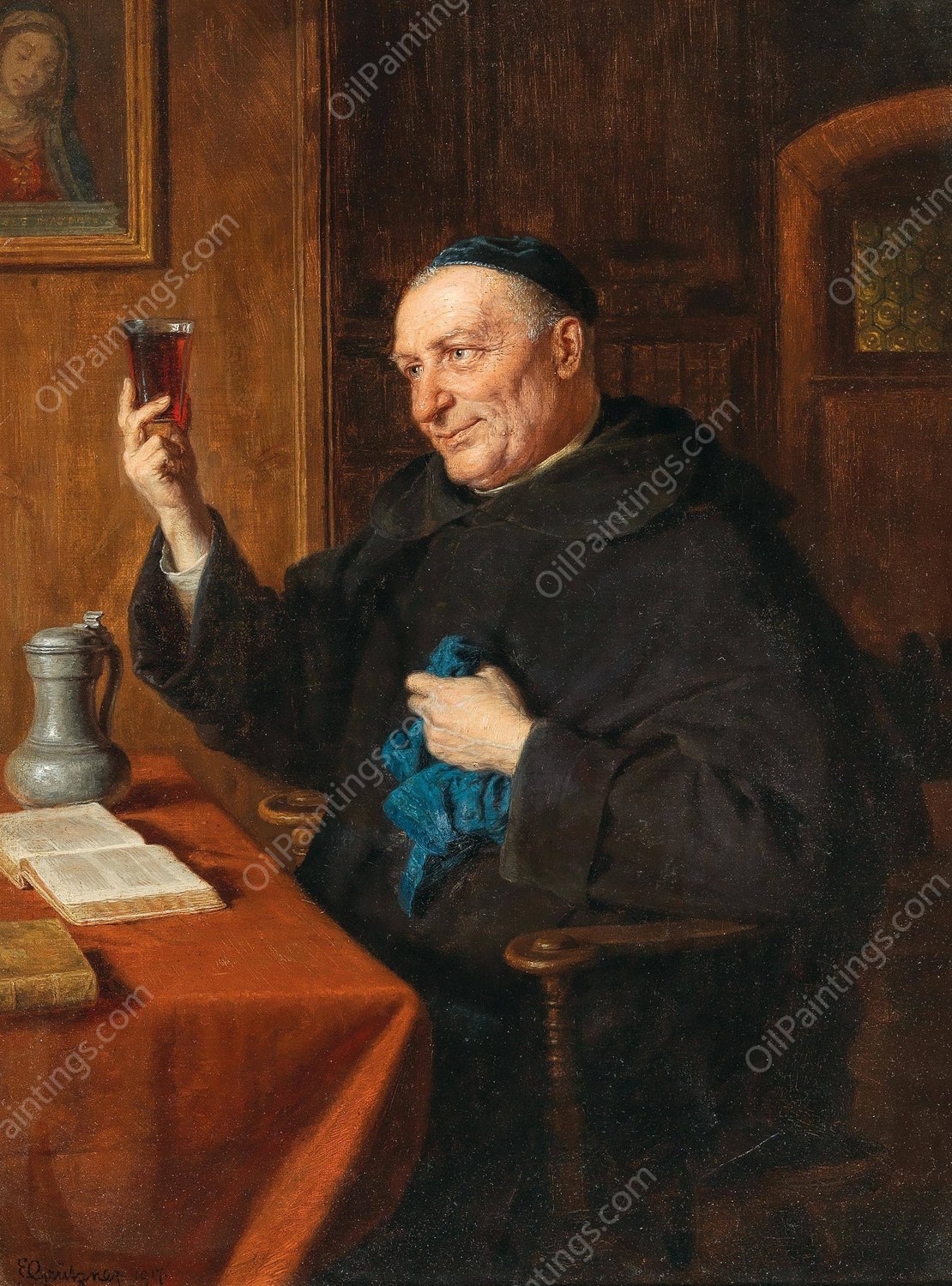 Wine Tasting  by Eduard Von Grutzner - Hand-Painted Oil Painting Reproduction