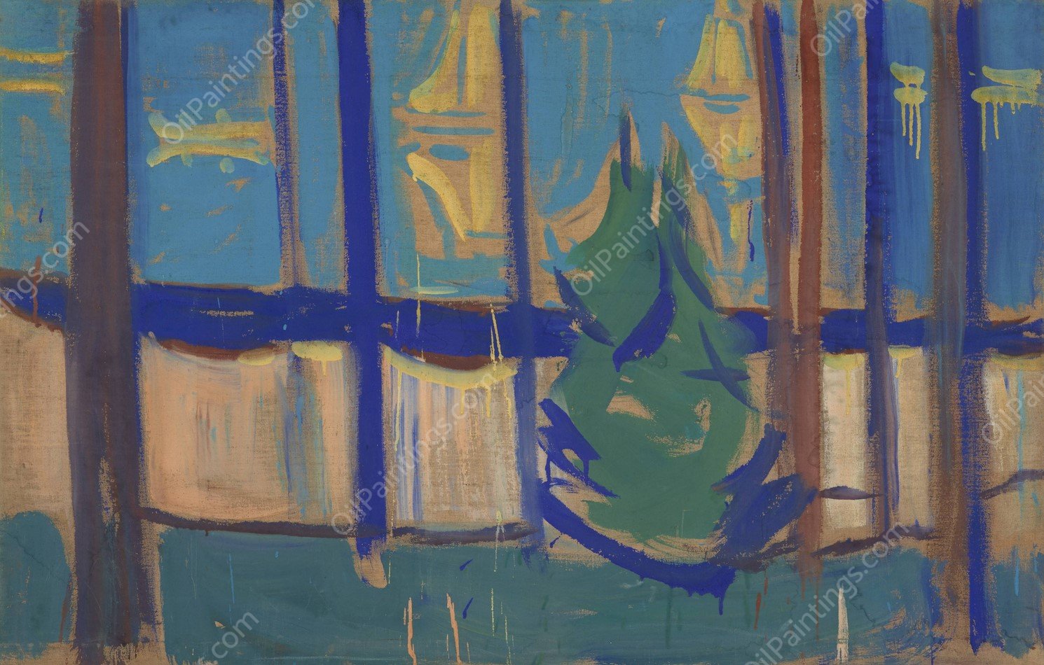 Beach Landscape with Trees and Boats  by Edvard Munch - Hand-Painted Oil Painting Reproduction