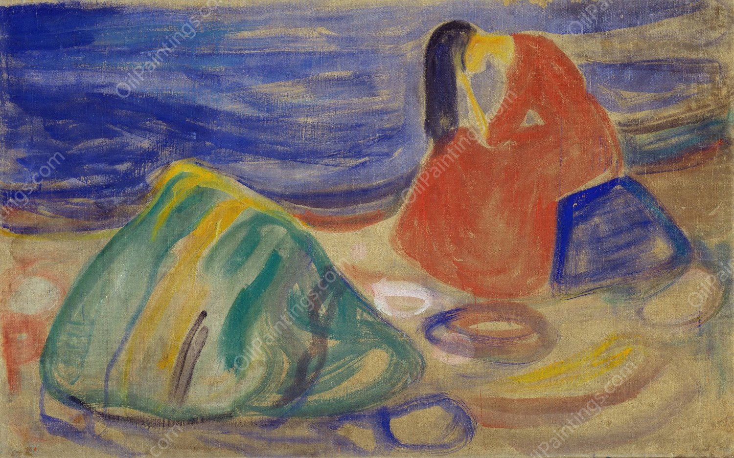 Melancholy. Weeping Woman on the Beach  by Edvard Munch - Hand-Painted Oil Painting Reproduction
