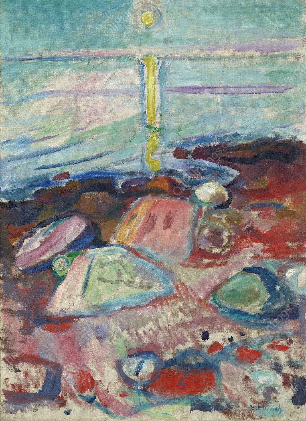 Moonlight on the Beach  by Edvard Munch - Hand-Painted Oil Painting Reproduction