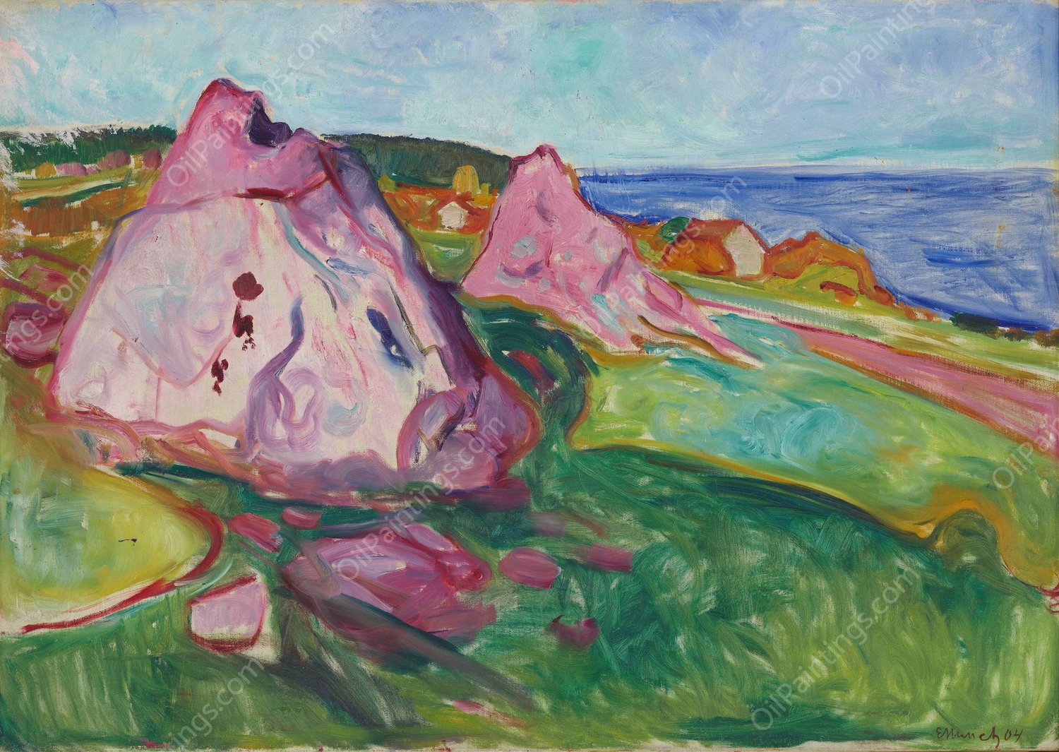 Red Rocks by asgardstrand  by Edvard Munch - Hand-Painted Oil Painting Reproduction