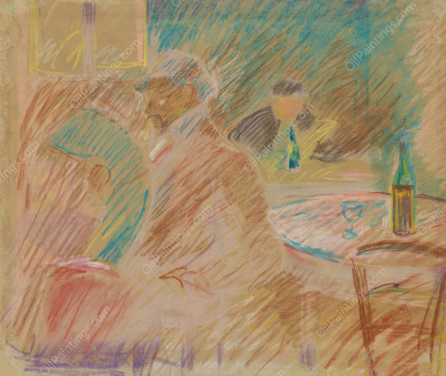 Restaurantscene  by Edvard Munch - Hand-Painted Oil Painting Reproduction