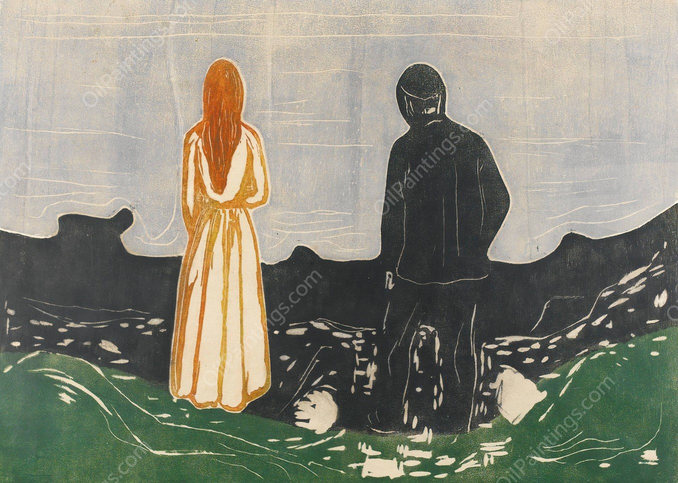 Two Human Beings. The Lonely Ones  by Edvard Munch - Hand-Painted Oil Painting Reproduction