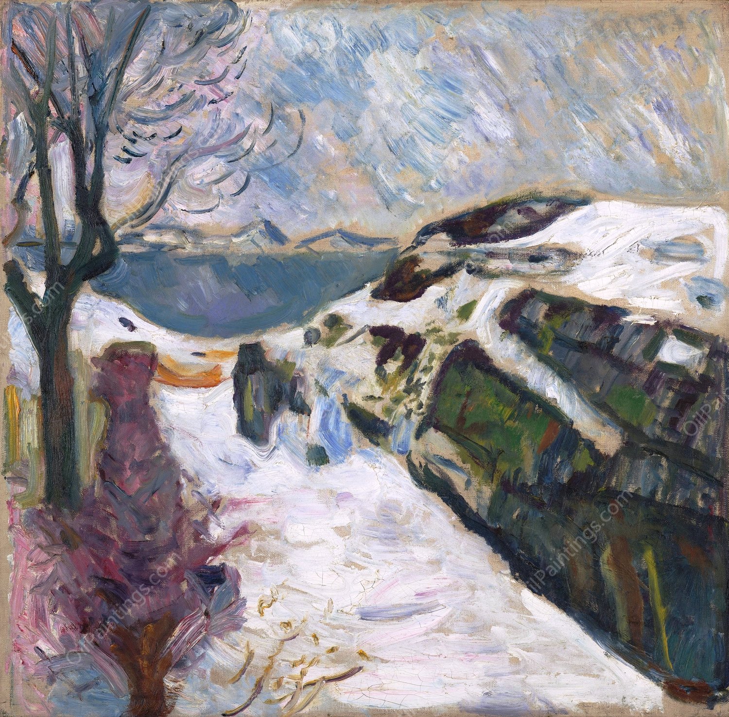Winter Landscape from Kragero  by Edvard Munch - Hand-Painted Oil Painting Reproduction
