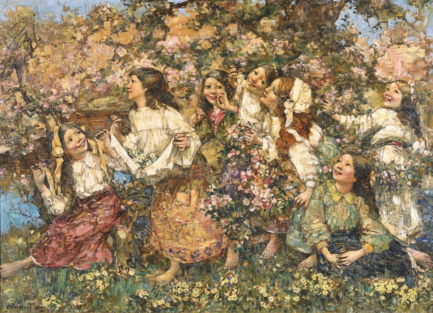 A Spring-Time Rondeley  by Edward Atkinson Hornel - Hand-Painted Oil Painting Reproduction