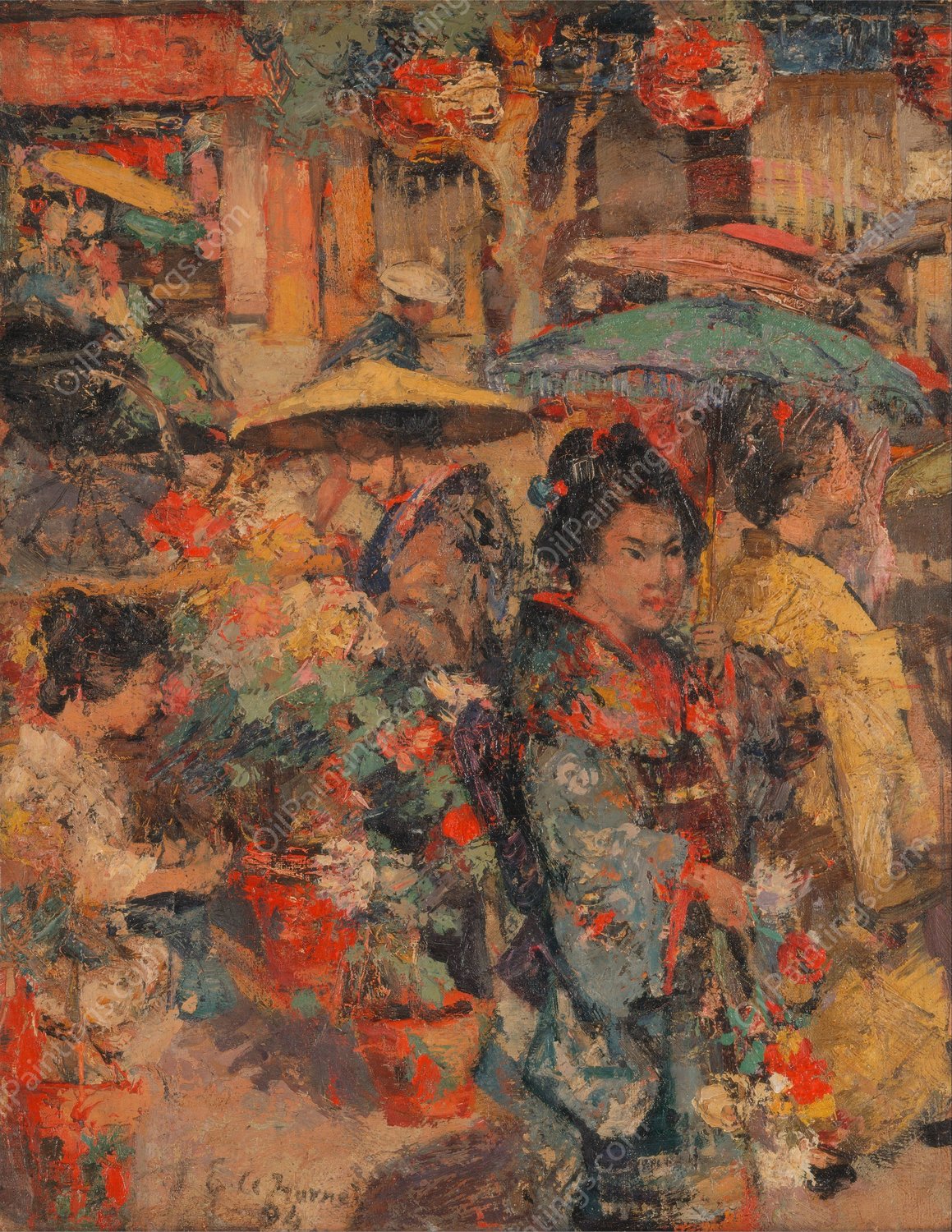 Flower Market, Nagasaki by Edward Atkinson Hornel - Hand-Painted Oil Painting Reproduction