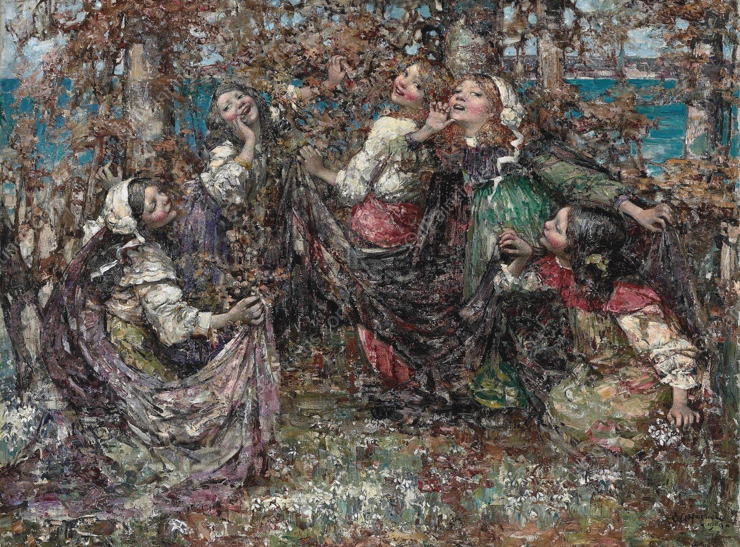 Ring-a-Ring-a-Roses  by Edward Atkinson Hornel - Hand-Painted Oil Painting Reproduction