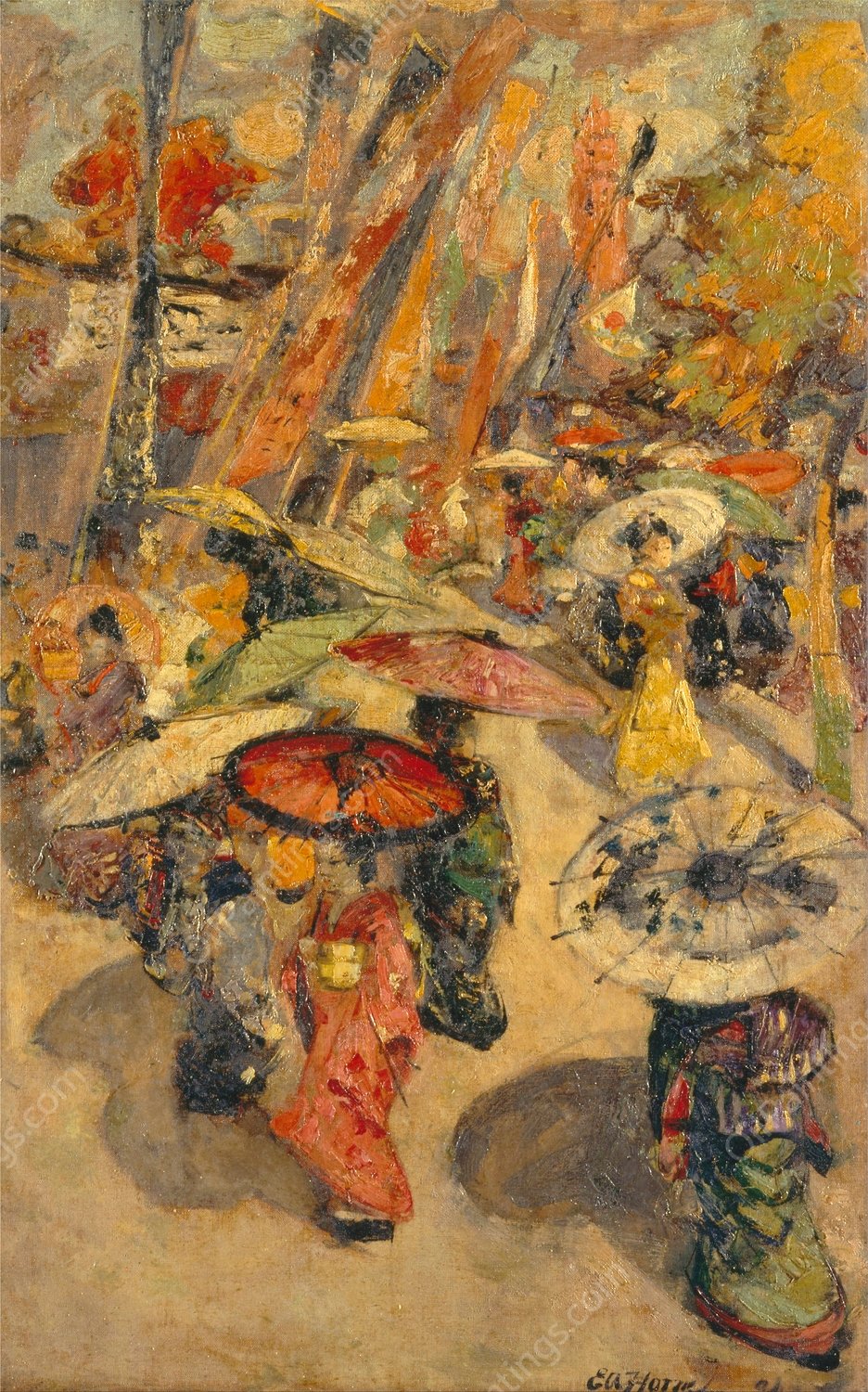 Street Scene, Tokyo by Edward Atkinson Hornel - Hand-Painted Oil Painting Reproduction