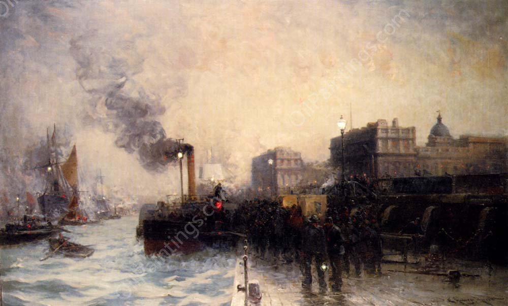 The Last Boat From Greenwich by Edward Aubrey Hunt - Hand-Painted Oil Painting Reproduction