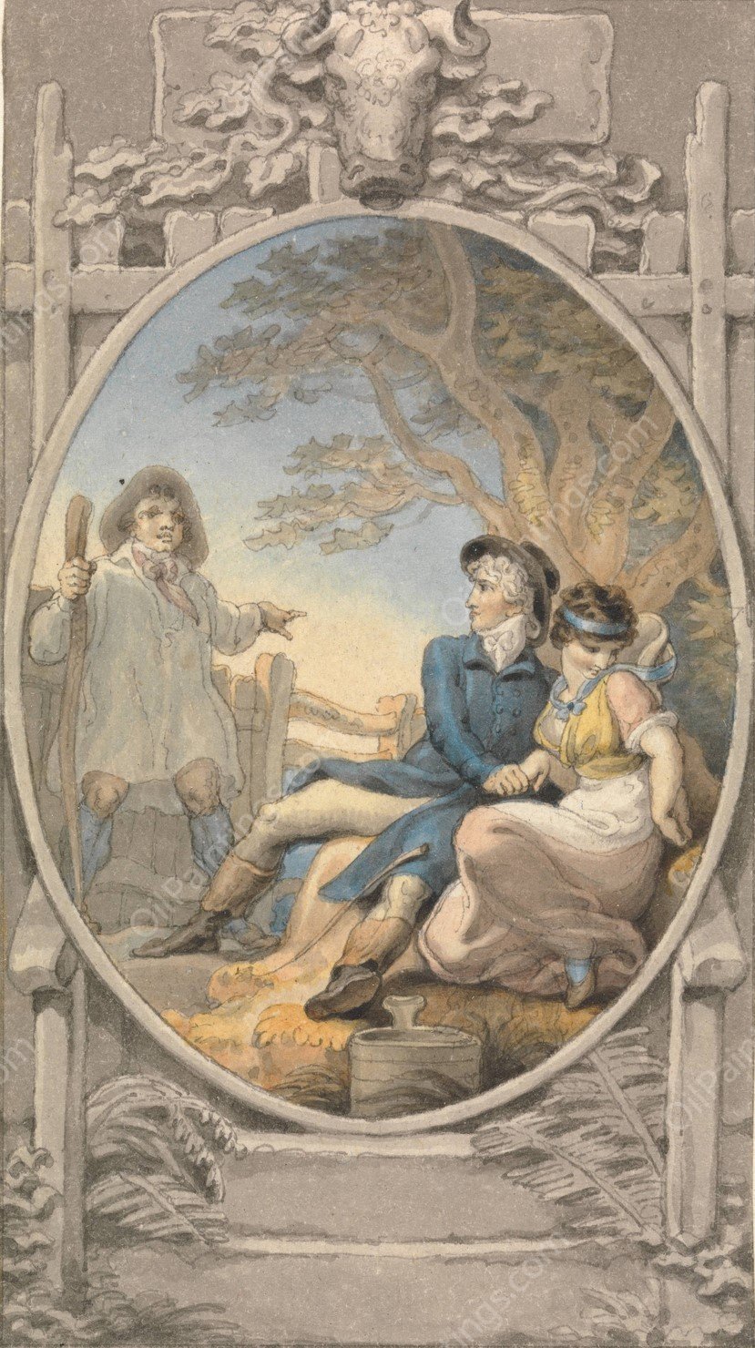 Design in Color for a Bookplate by Edward Francis Burney - Hand-Painted Oil Painting Reproduction