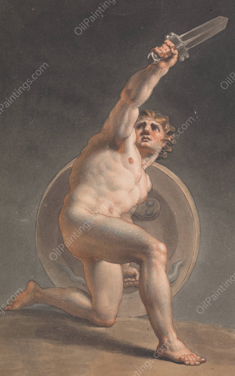 Study of a Male Nude by Edward Francis Burney - Hand-Painted Oil Painting Reproduction