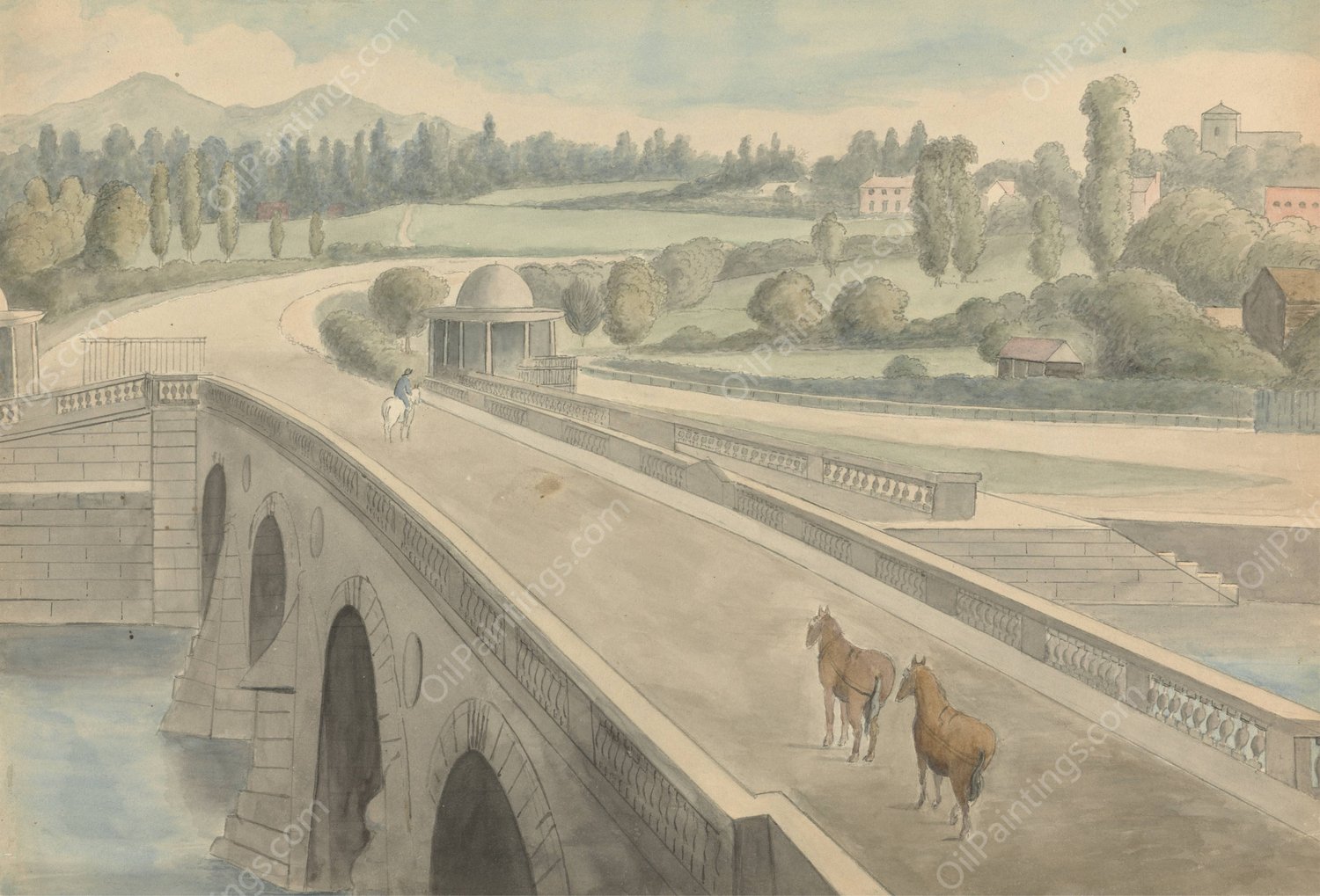 The Bridge by Edward Francis Burney - Hand-Painted Oil Painting Reproduction