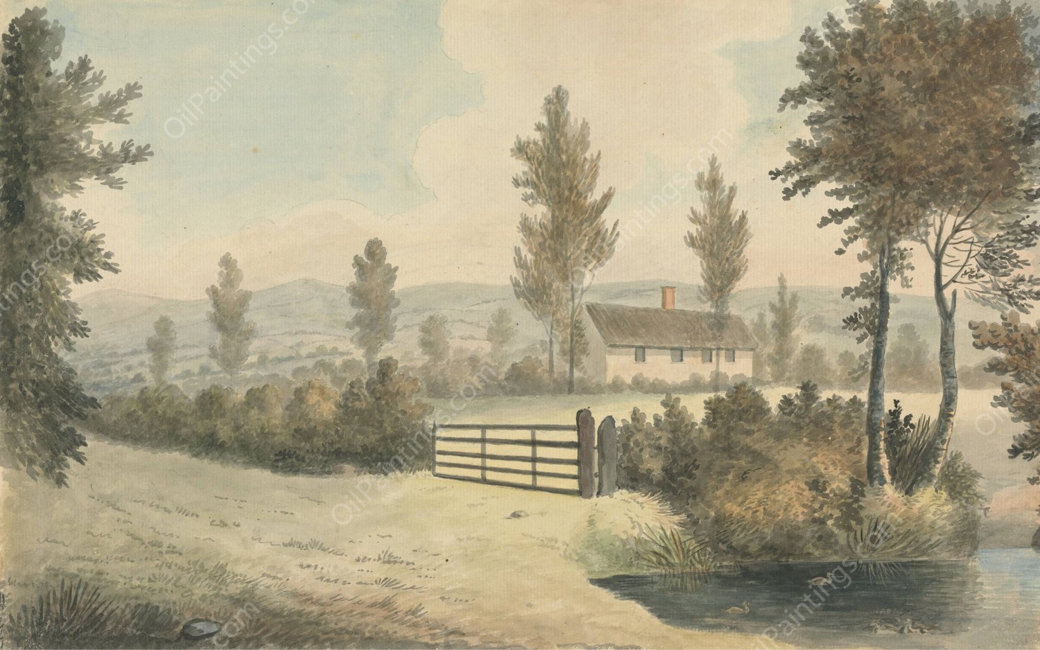 View at Rympton by Edward Francis Burney - Hand-Painted Oil Painting Reproduction