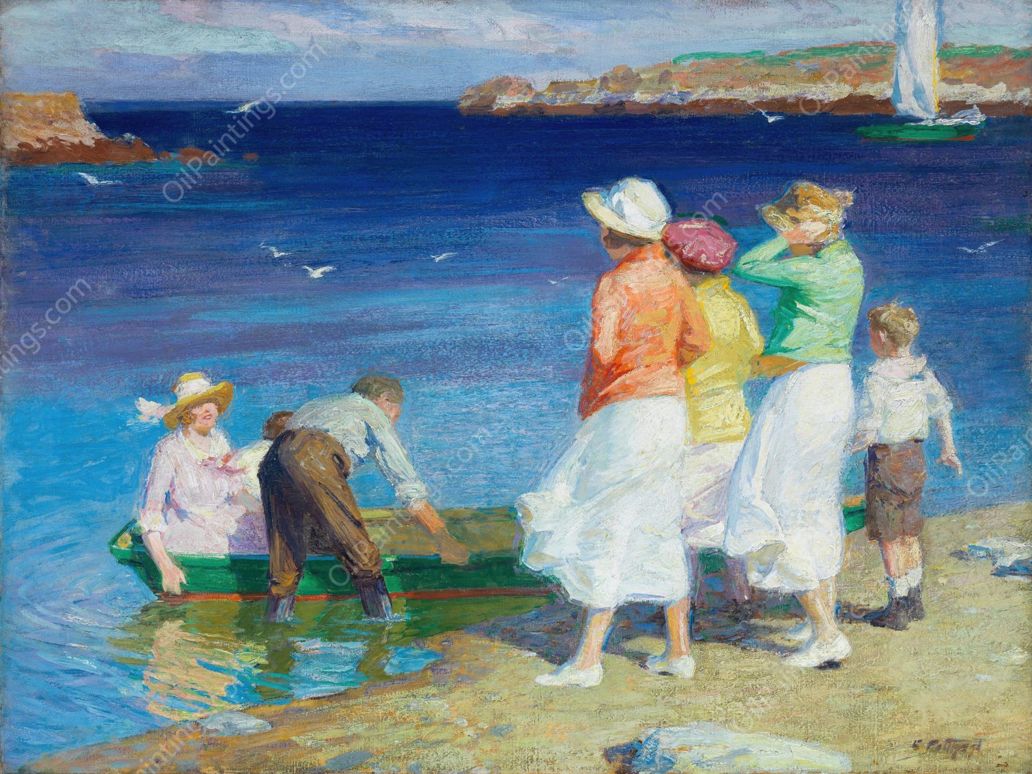A Sailing Party  by Edward Henry Potthast - Hand-Painted Oil Painting Reproduction