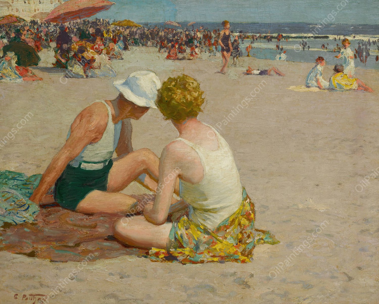 A Summer Vacation  by Edward Henry Potthast - Hand-Painted Oil Painting Reproduction