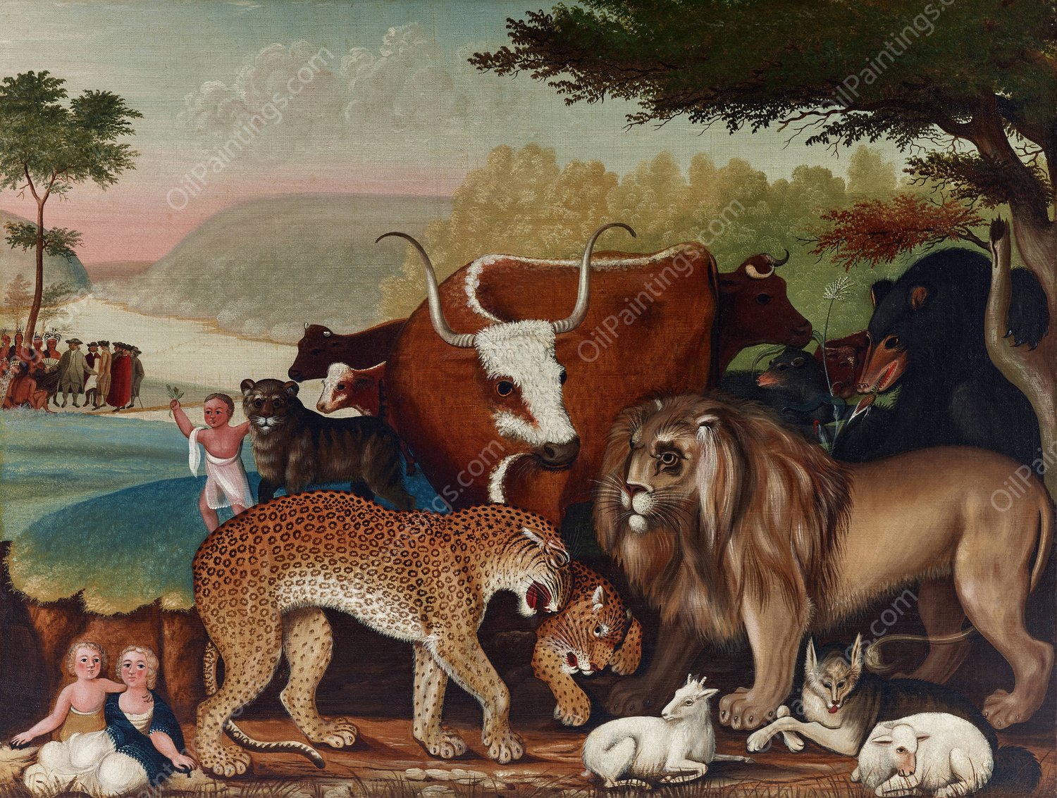 The Peaceable Kingdom  by Edward Hicks - Hand-Painted Oil Painting Reproduction