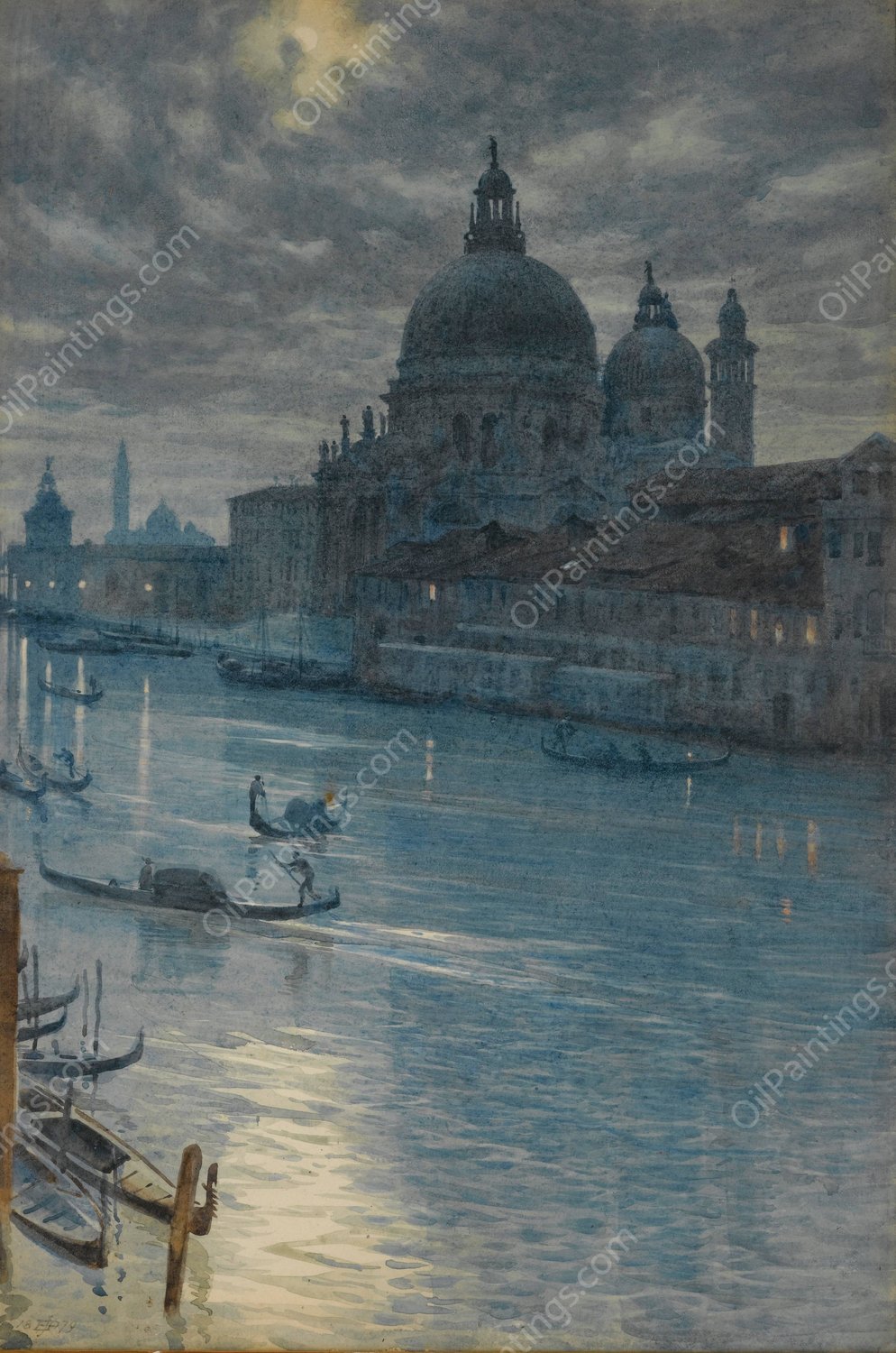 A Moonlight Scene, Venice  by Edward John Poynter - Hand-Painted Oil Painting Reproduction
