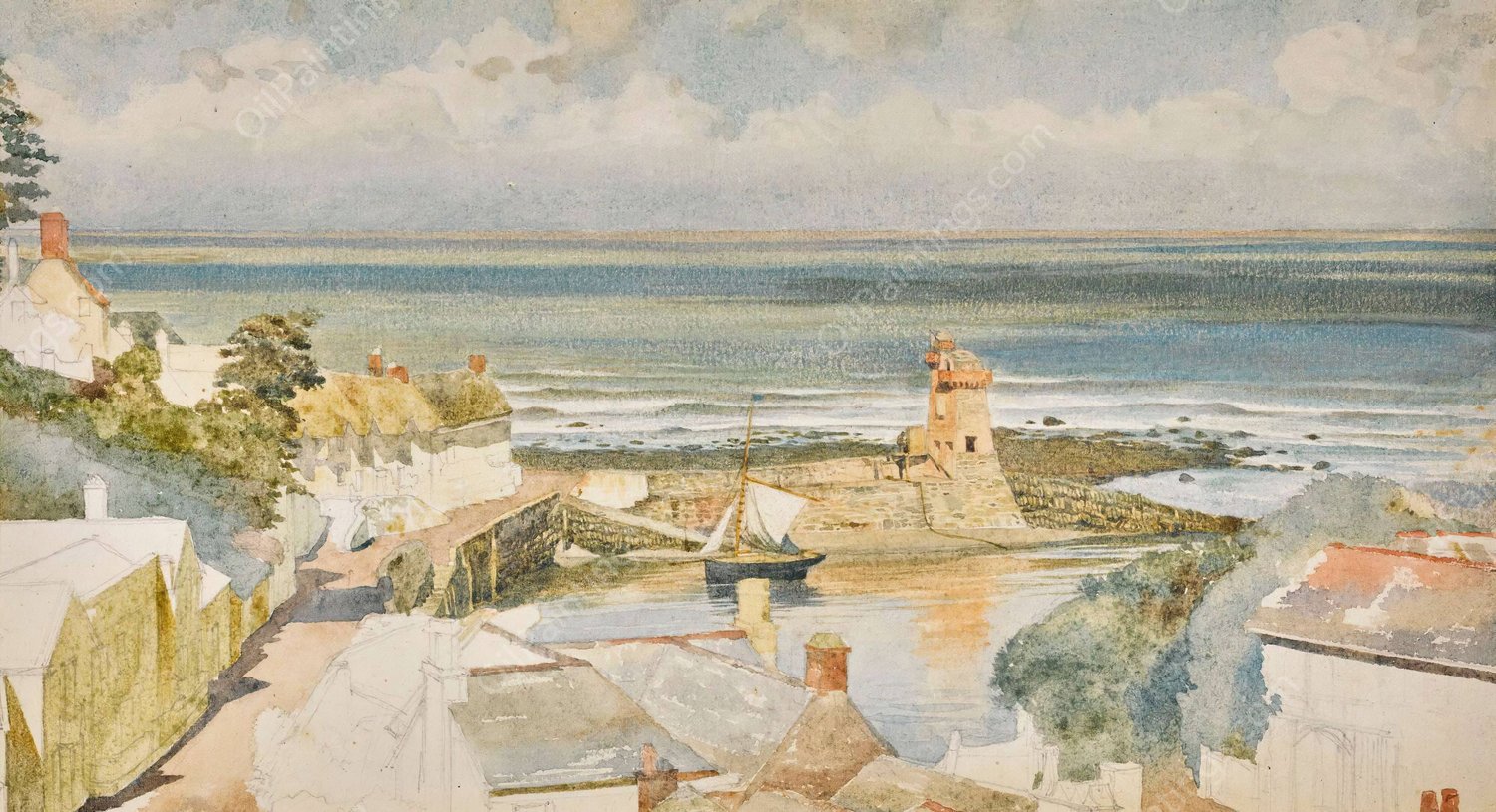 Lynmouth Harbour, Devon by Edward John Poynter - Hand-Painted Oil Painting Reproduction