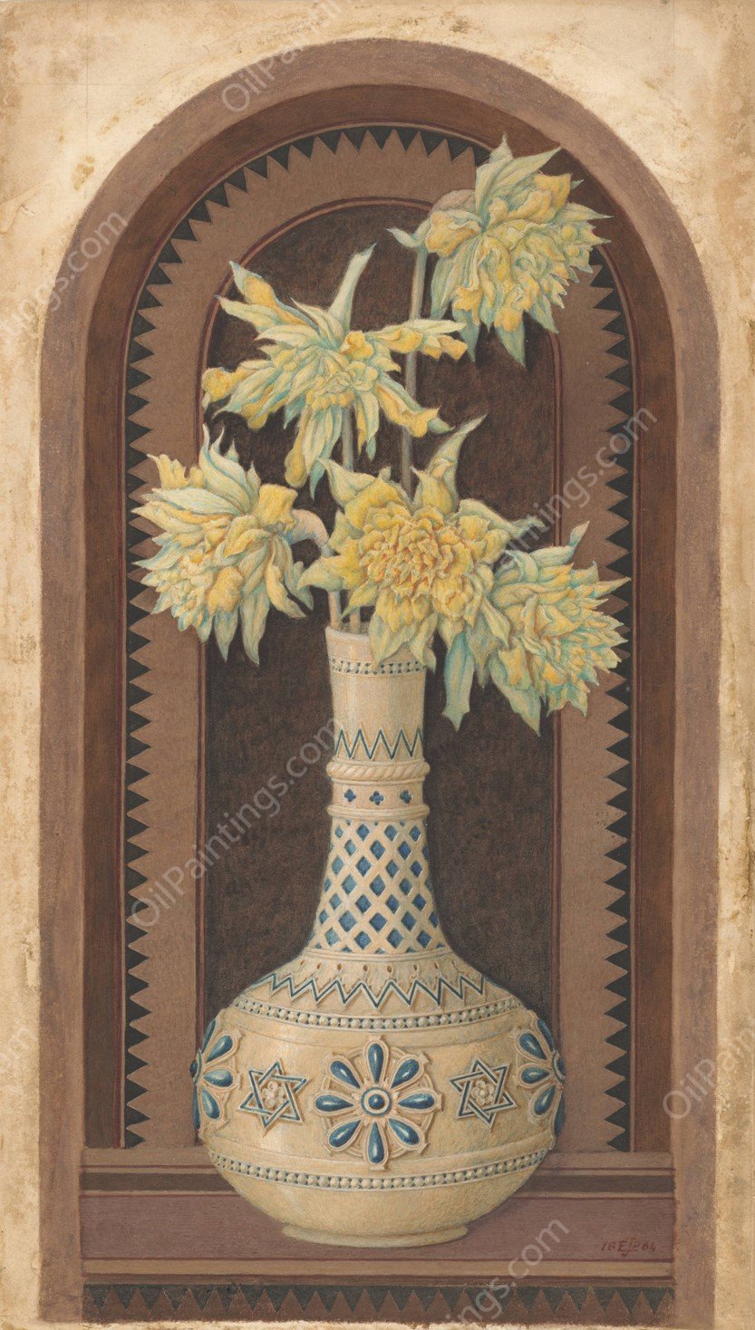 Narcissus in a Blue and White Vase  by Edward John Poynter - Hand-Painted Oil Painting Reproduction