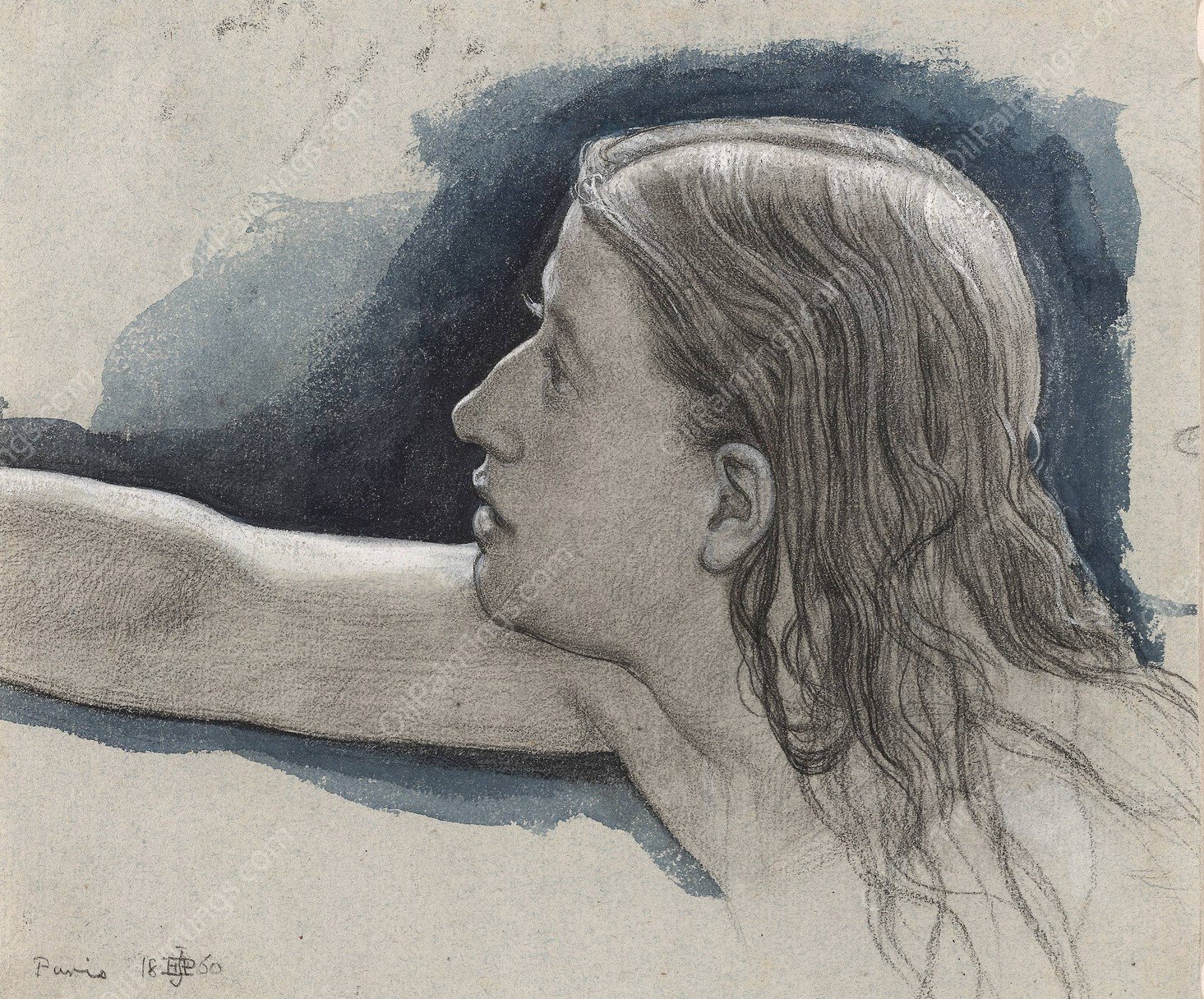 Study of a Young Man's Head with Right Arm Outstretched  by Edward John Poynter - Hand-Painted Oil Painting Reproduction