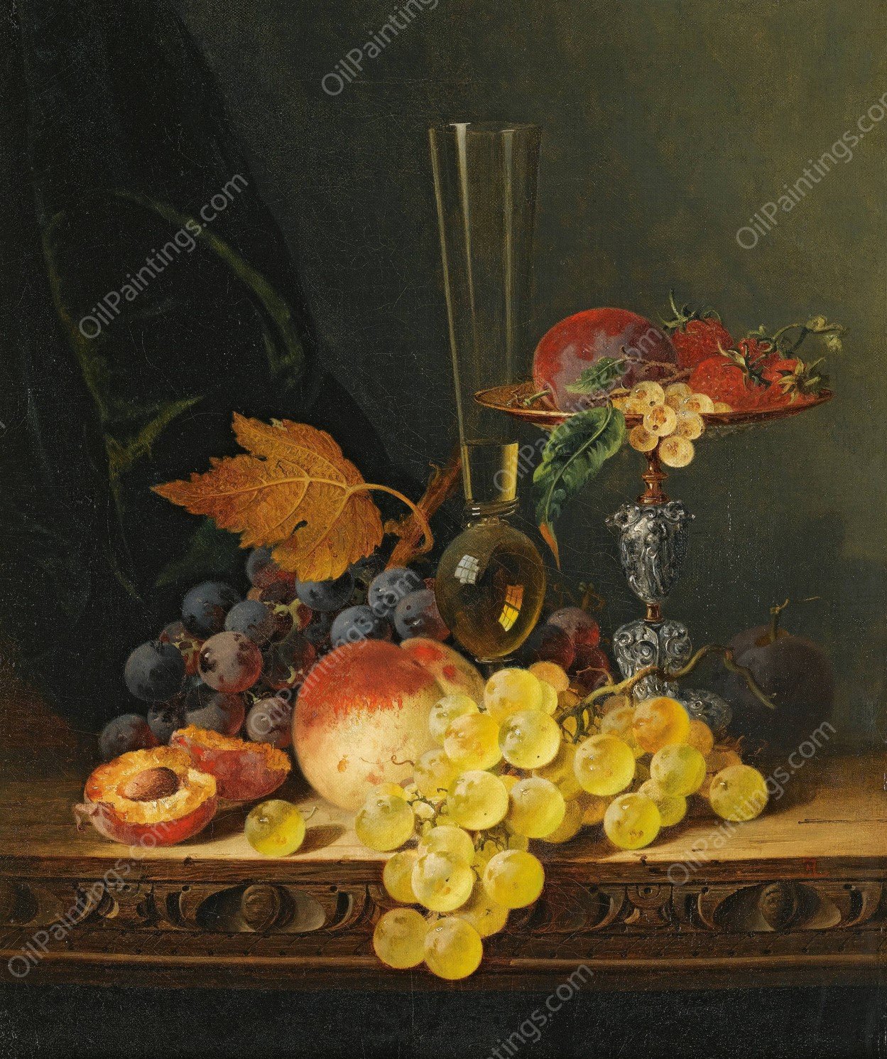 Still Life With A Tazza, Fruit And A Wine Glass by Edward Ladell - Hand-Painted Oil Painting Reproduction
