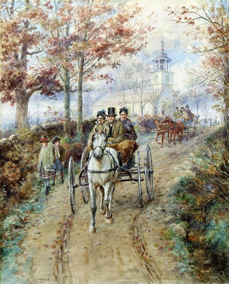 Carriage Ride by Edward Lamson Henry - Hand-Painted Oil Painting Reproduction