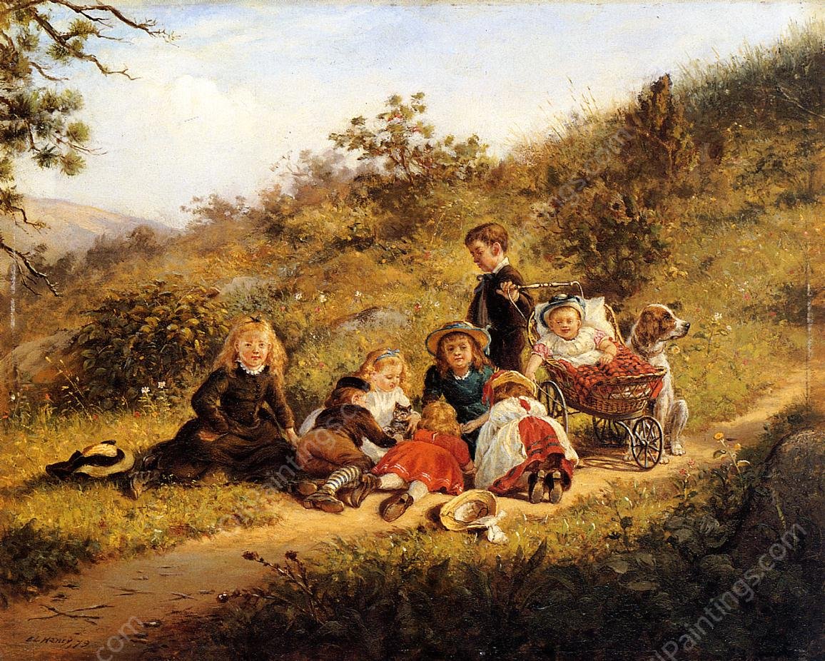 The Sunny Hours of Childhood by Edward Lamson Henry - Hand-Painted Oil Painting Reproduction