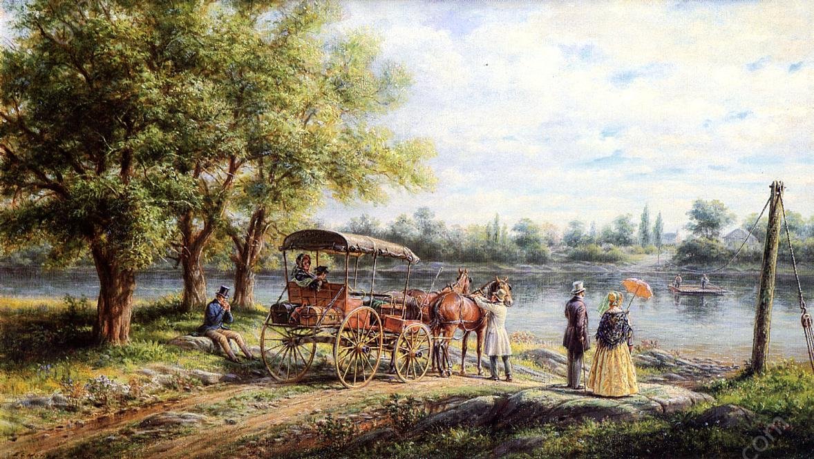 Waiting for the Ferry by Edward Lamson Henry - Hand-Painted Oil Painting Reproduction