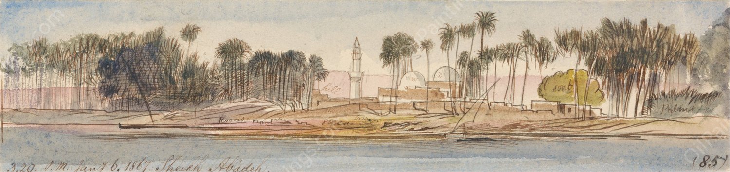 Sheikh Abadeh, 3:20 pm, 6 January 1867 by Edward Lear - Hand-Painted Oil Painting Reproduction