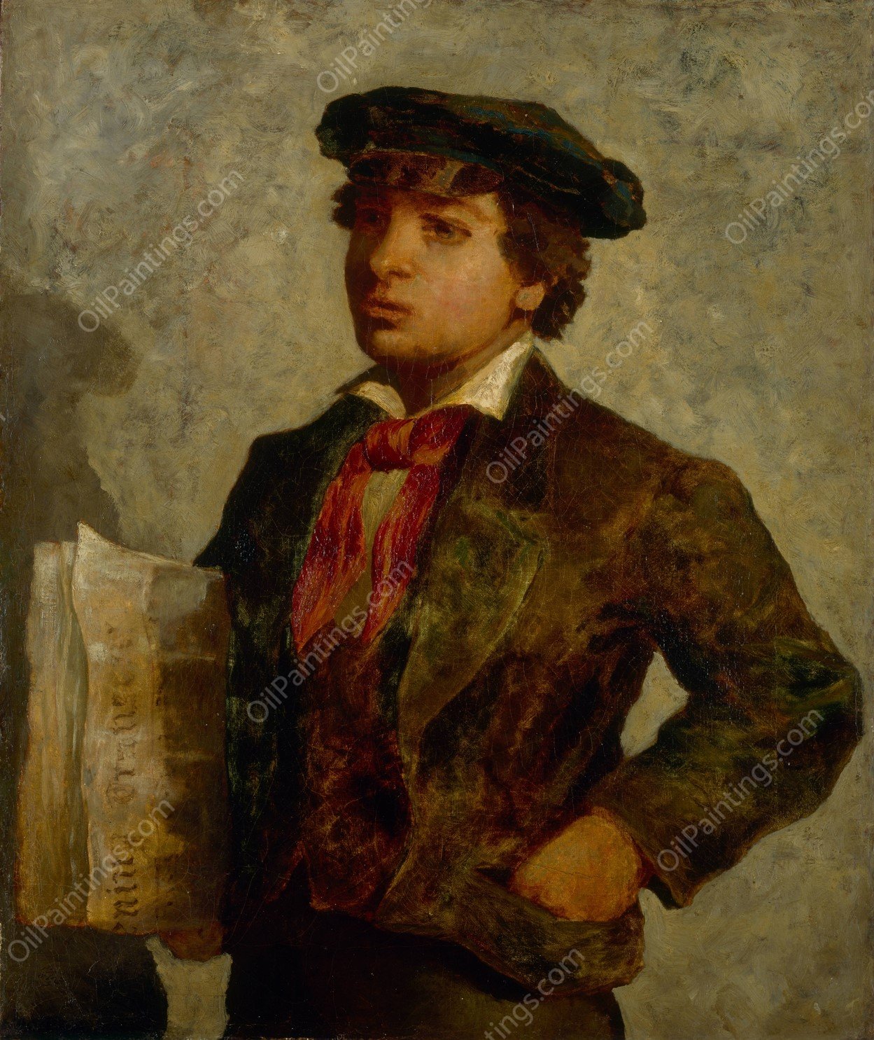 Newspaper Boy  by Edward Mitchell Bannister - Hand-Painted Oil Painting Reproduction
