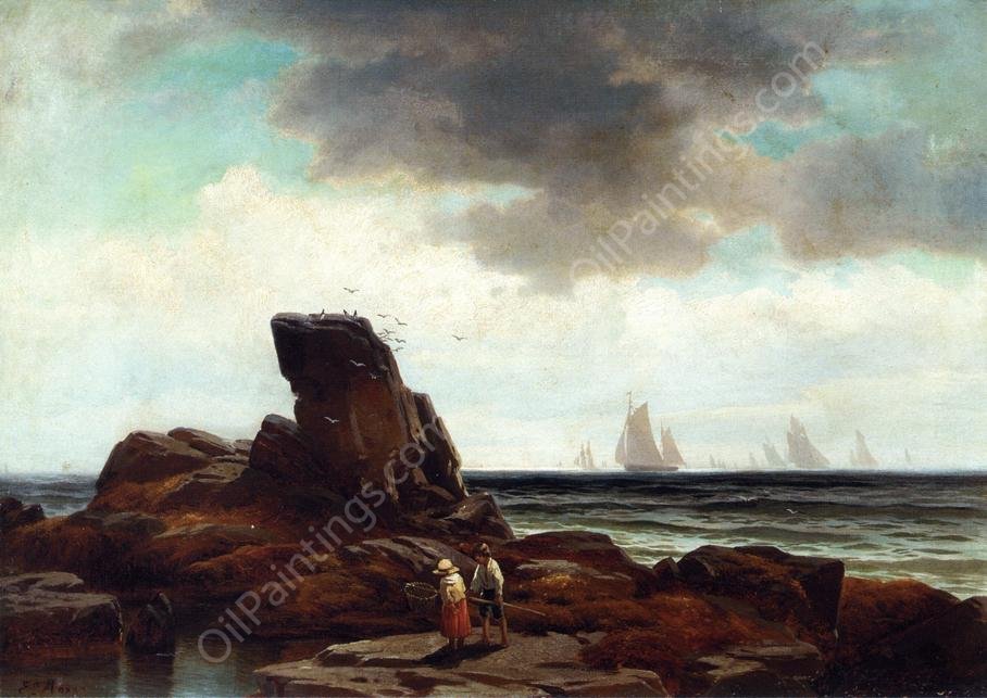 Crabbing by the Shore by Edward Moran - Hand-Painted Oil Painting Reproduction