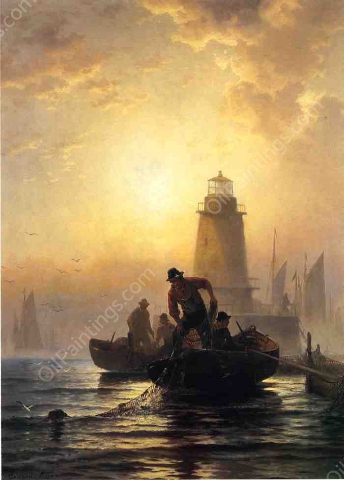 Fish Pond, Orient Bay, Long Island by Edward Moran - Hand-Painted Oil Painting Reproduction