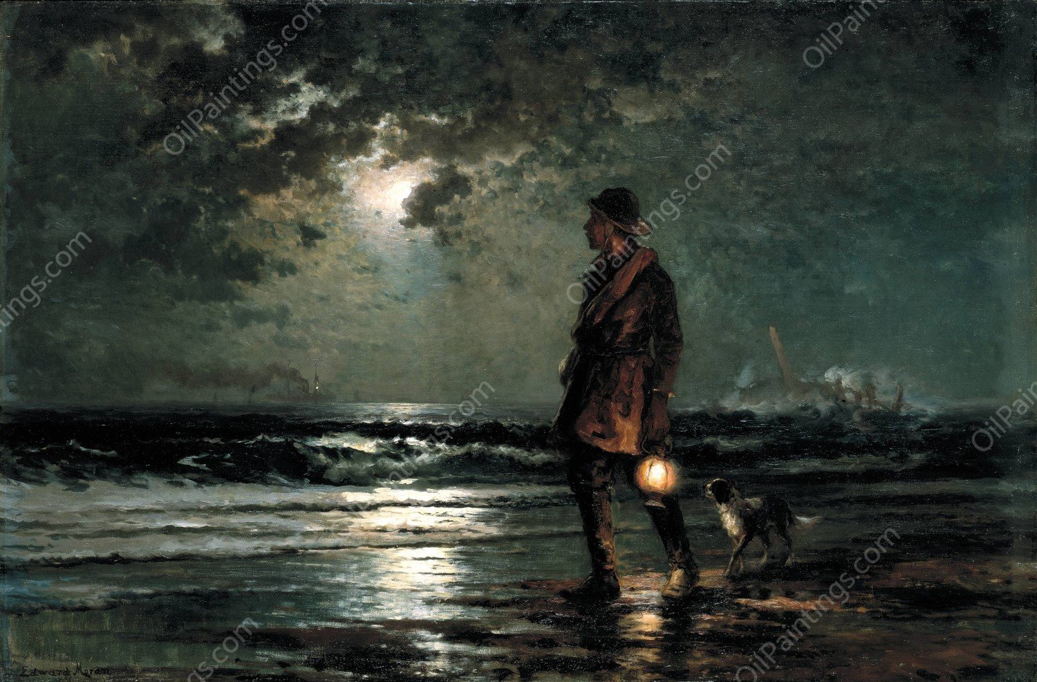 Life Saving Patrol  by Edward Moran - Hand-Painted Oil Painting Reproduction